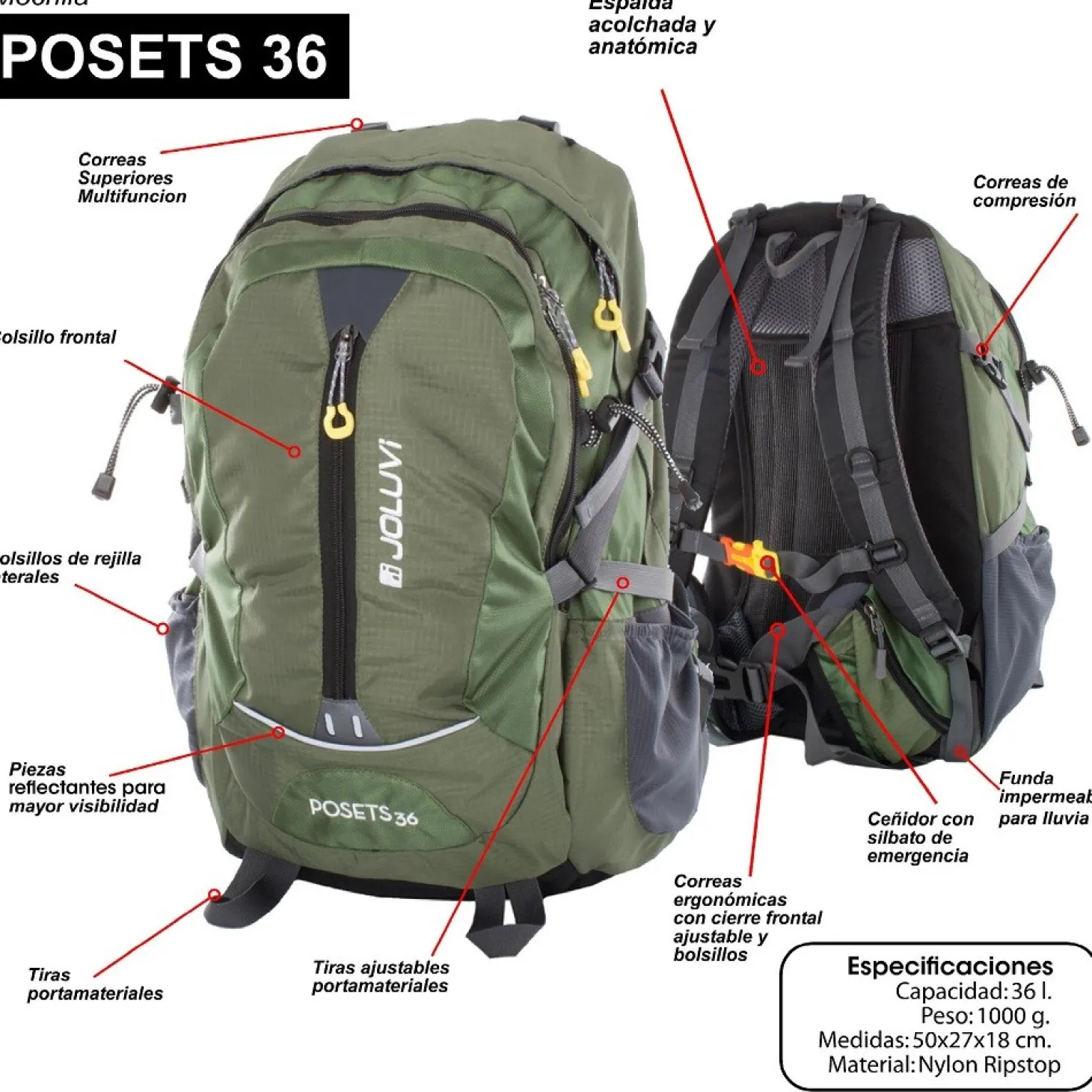 Mochila Joluvi Posets 36 Verde Bosque