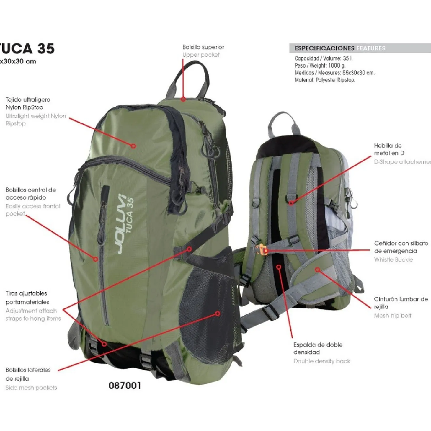 Mochila Joluvi Tuca 35 Verde Lima