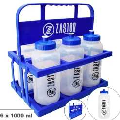 Pack 6 Botellas 1 Litro con Portabotellas Plegable Azul