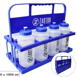 Pack 8 Botellas 1 Litro con Portabotellas Plegable Azul