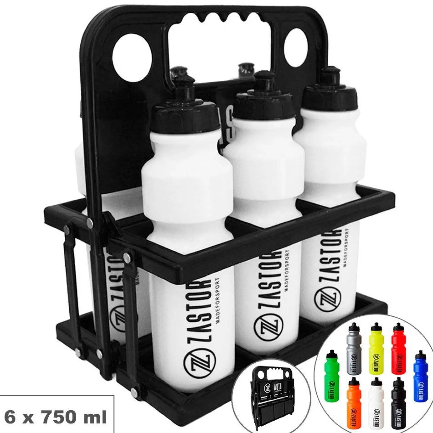 Pack 6 Botellas 750 ml con Portabotellas Plegable Negro