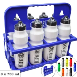 Pack 8 Botellas 750 ml con Portabotellas Plegable Azul