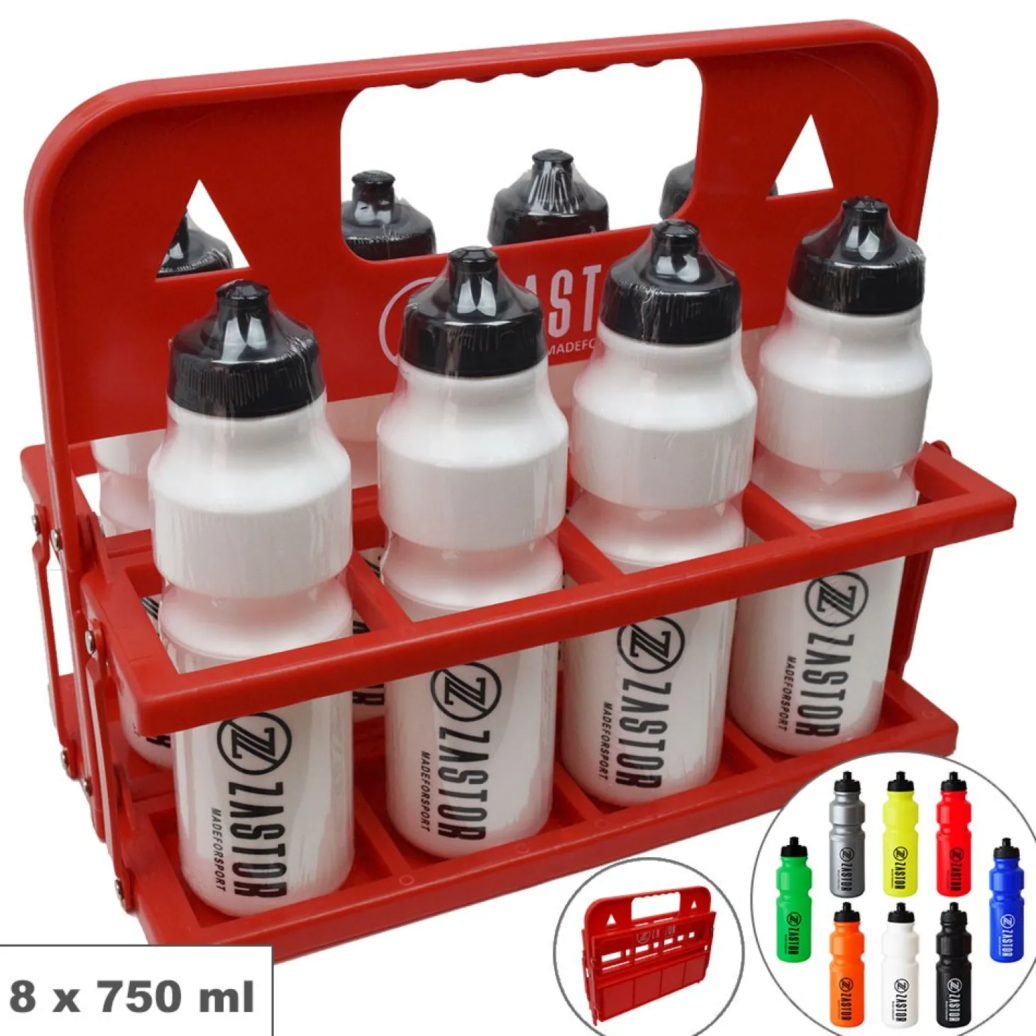 Pack 8 Botellas 750 ml con Portabotellas Plegable Rojo