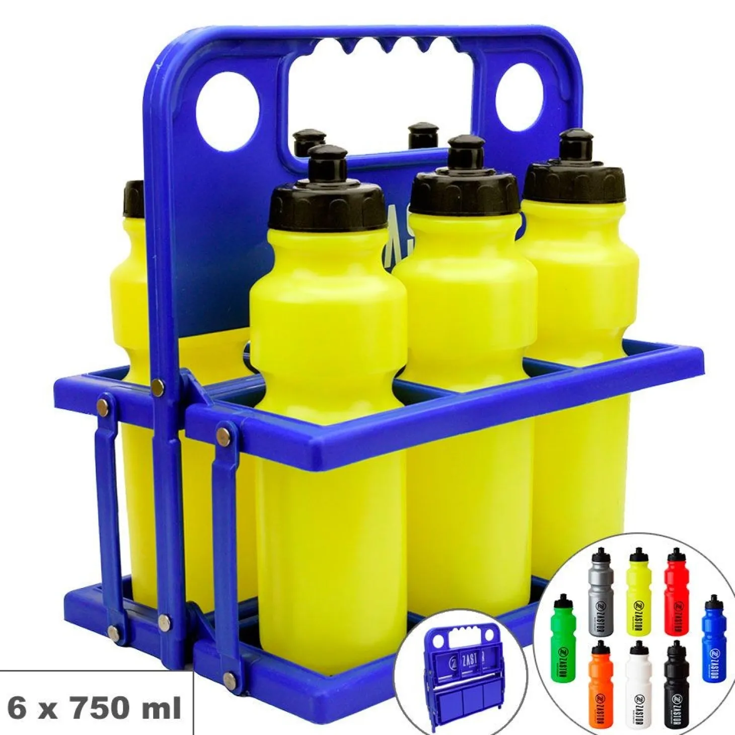 Pack 6 Botellas 750 ml con Portabotellas Plegable Azul